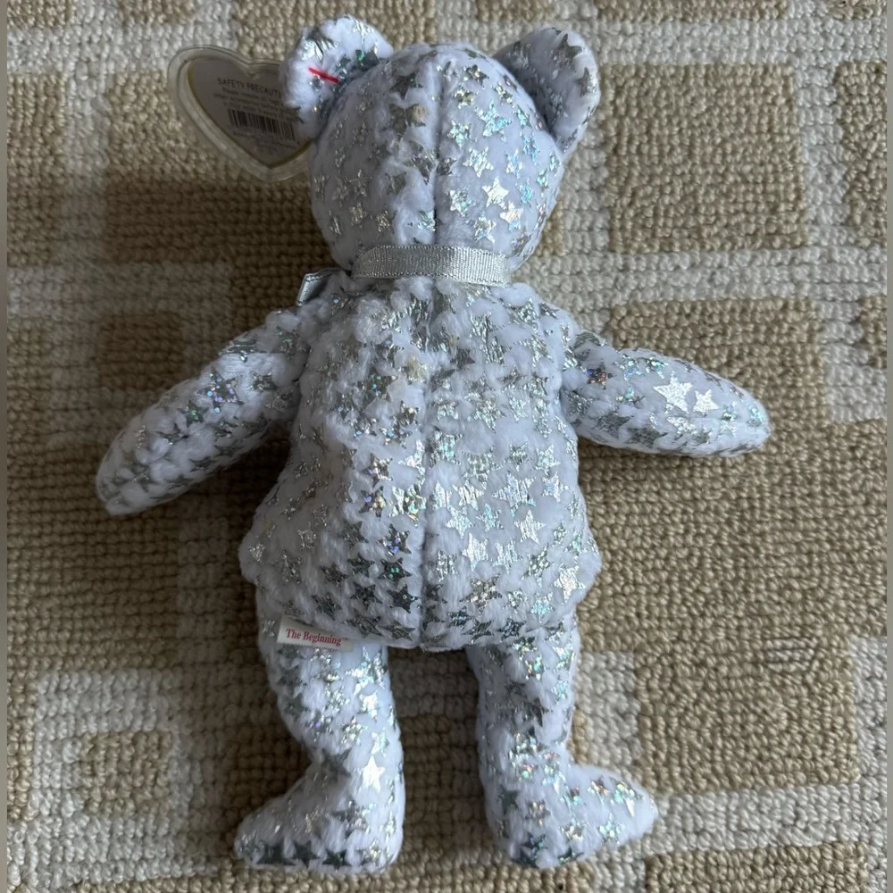 TY Millennial Bear The Beginning Beanie Baby Silver Stars Plush 2000 Collectible - Picture 4 of 7